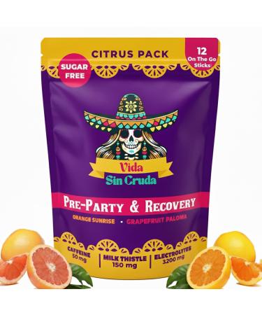 Electrolytes for Party Recovery | 3200mg Electrolytes for Rapid Hydration | 150mg Milk Thistle for Liver Support | 50mg Caffeine to Boost Energy | All Natural, Sugar-free 12ct, Citrus Pack