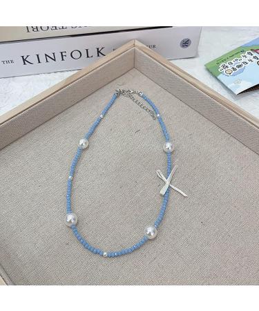 SOUTHJIELING Fashion Bowknot Pearl Crystal Choker Necklace - Clavicle Chain Beaded Solid Color Jewelry - Buy Online on GoSupps.com