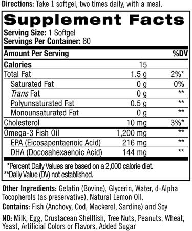 Natrol Omega-3 Fish Oil 1200mg - 60 Softgels, Heart & Joint Health Supplement - Buy Online on GoSupps.com