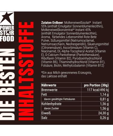 Powerstar Premium Whey 90 - 90% Protein Whey Powder (850g) | Low Carb Strawberry Flavor | Made in Germany | 55% CFM Whey Isolate & 45% CFM Concentrate - Buy Online on GoSupps.com