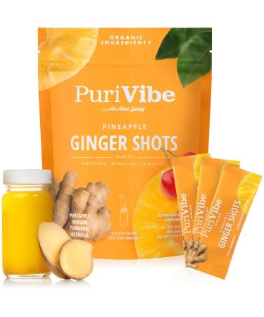 All About Juicing Ginger Shots with Pineapple & Turmeric - Superfood Juice Powder - Immunity Digestion & Energy Support - 15 Wellness Stick Packs - PuriVibe 0.17 Ounce (Pack of 15)