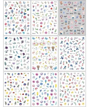 JMEOWIO 9 Sheets Flower Butterfly Nail Art Stickers Decals Self-Adhesive Spring Summer Floral Nail Supplies Nail Art Design Decoration Accessories - Buy Online on GoSupps.com