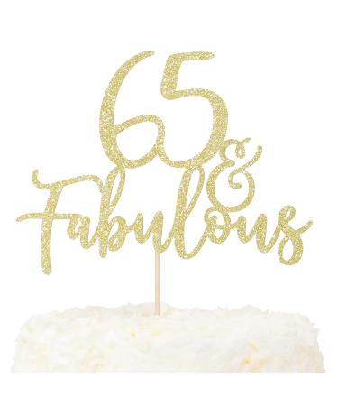 LOVENJOY 65 and Fabulous Birthday Cake Topper 65 Cake Decoration Gold Glittery for Happy 65th Birthday Party Decorating 65 & Fabulous