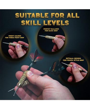 DartsFX Metal Tip Dart Set - 6 * 22g Steel Tip Darts with O-Rings, Brass Barrels, Aluminum Shafts & Custom Flights - Professional Dartboard Kit for Higher Accuracy - Gold - Buy Online on GoSupps.com