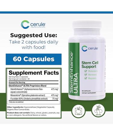 Cerule StemEnhance Ultra Stem Cell Support Supplement with Extracts from Freshwater Microalgae and Marine Macroalgae to Help Increase Circulating Adult Stem Cells and Promote Healing - Buy Online on GoSupps.com