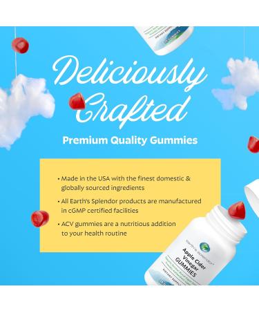 Earth's Splendor Apple Cider Vinegar Gummies - 30 Vegan Non-GMO Gluten-Free - Digestive Health Detox & Immune Support - Delicious Fruity Flavor - Buy Online on GoSupps.com