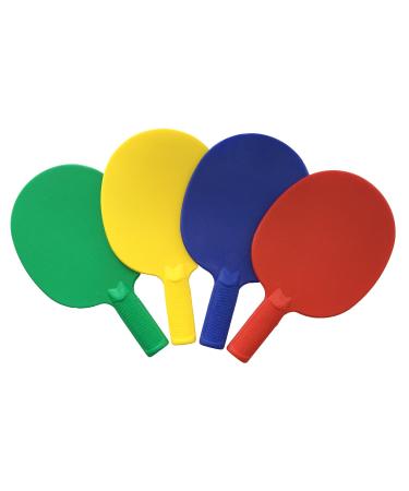 Plastic Ping Pong Paddles - Complete Set of 4 Durable Multi-Color, Blue, Red, Green, Yellow Paddles for Kids or Outdoor Tables at Camp, Vacation, Rec Centers. Textured for Easy Grip and Light Spin.