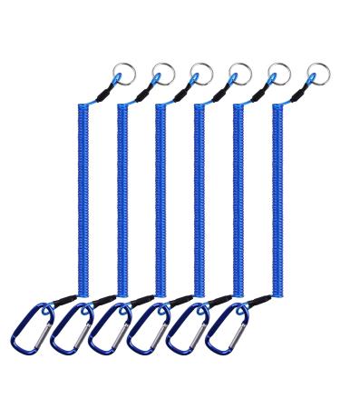 CRAZY SHARK 6pcs Fishing Tools Lanyard Heavy Duty Retractable Fishing Safety Rope Wire Coiled Lanyard with Carabiner Clip blue