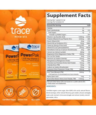Trace Minerals Power Pak Electrolyte Powder | 1200 mg Vitamin C Zinc Magnesium | Boost Immunity & Hydration | Orange Blast | 90 Packets - Shop Now - Buy Online on GoSupps.com