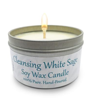 White Sage Soy Candle - Aromatherapy Candle Housewarming Gifts Meditation Accessories Witchcraft Supplies - Natural Soy Wax and Essential Oils - 6oz - Alternative Imagination 6 Ounce Tin