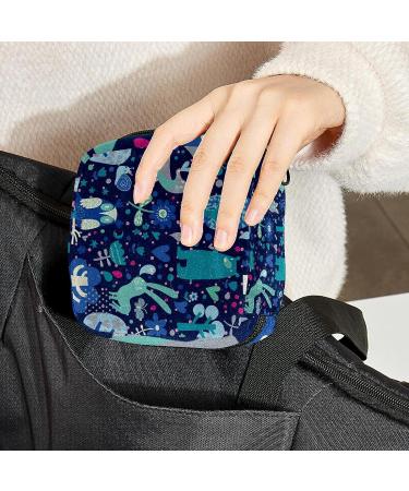 Blue Forest Animal Tree Floral Pattern Period Bag - Portable Sanitary Napkin Storage for Teen Girls - Feminine Products Pouch - Buy Online on GoSupps.com