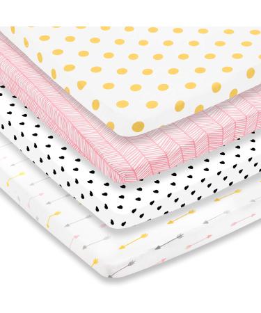 Pack n Play Sheets  Premium Pack and Play Sheets 4 Pack  100% Super Soft Jersey Knit Cotton Playard Mattress Sheets  Portable Playpen Fitted Play Yard Mini Crib Sheet for Girl (24 x 38 x 5)