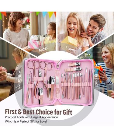 26 in 1 Professional Manicure Set - Stainless Steel Nail Clippers Kit with Travel Case in Pink - Buy Online on GoSupps.com