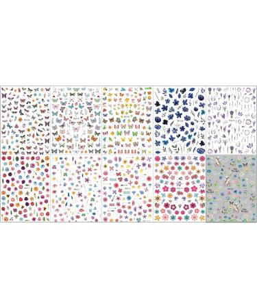 JMEOWIO 10 Sheets Spring Nail Art Stickers Decals Self-Adhesive Summer Blue Butterfly Nail Supplies Nail Art Design Decoration Accessories Flower D - Buy Online on GoSupps.com