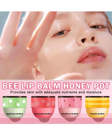 4PCS Bee Lip Balm Honey Pot Honey Strawberry Watermelon Apple Lime Sleeping honey Lip Mask Overnight Hydrating Propolis Honey Pot LipBalm for Dry Lips Care Honey Strawberry Watermelon Apple - Buy Online on GoSupps.com