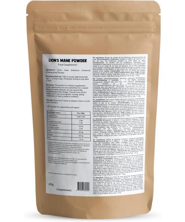 Cupplement - Lions Mane Powder 60g - Organic - Free Scoops - No Extract or Capsule - Supplement - Superfood - Mushroom - Paris Mushroom - Hericium Erinaceus - Powder- Dog & Cat - Buy Online on GoSupps.com