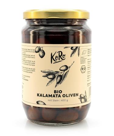 KoRo - Organic Kalamata Olives with pit 400 g - unique aroma - natural olives in brine