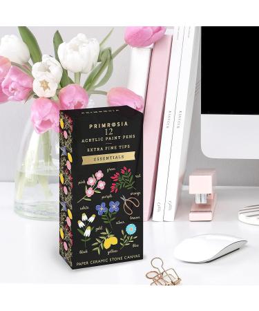 Primrosia 12 Essential Acrylic Paint Pens Set with Extra Fine Tip Markers - Primary Colors + Metallic Silver and Gold - Ideal for DIY Crafts, Paper, Ceramics, Rocks, Canvas - Fine Tip - Buy Online on GoSupps.com