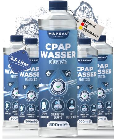 Destiled water for inhaler CPAP water in breathing gas moisture inhaler solution for sutors oxygen devices humidifier (5x 500ml)