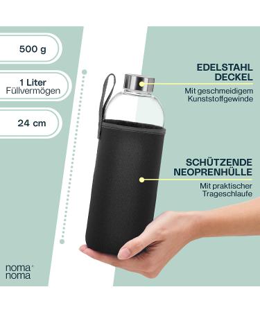 Buy Noma 1L Glass Bottle with Neoprene Cover - Durable Sports & Outdoor Water Bottle | Available in 500ml & 1000ml - Perfect for Office & School - Buy Online on GoSupps.com