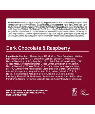 Huel Complete Nutrition Bar 51g High Protein Bar Snack with Vegan Chocolate Under 200 Calories - Dark Chocolate Raspberry - Pack Of 12 - Buy Online on GoSupps.com