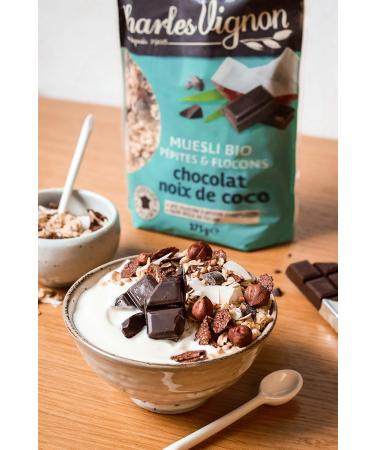 Charles Vignon - Organic Muesli Nuggets & Flakes - Chocolate Coconut - Palm Oil Free Rich in Fiber - Resealable Bag - 375g - Buy Online on GoSupps.com