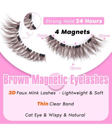 Buy Brown Magnetic Eyelashes - Natural Look Wispy Cat Eye Lashes with Applicator | No Glue 4 Magnets - Ruairie - Buy Online on GoSupps.com