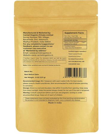 Organic Neem Leaves Powder 8 Oz | USDA Certified, Non GMO | 0.5 Lb Pack - Buy Online on GoSupps.com