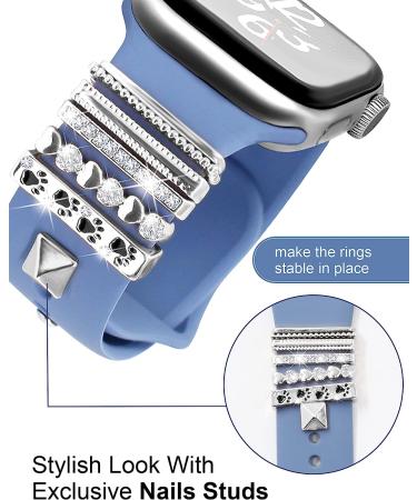 JR.DM 13 Pieces Silver Watch Band Charms with 10-Pcs Decorative Rings Loops & 3-Pcs Classic Clasp  Compatible with Apple Watch 38mm 40mm 41mm 42mm 44mm 45mm Metal Diamond Sliding Strap Accessories for iWatch Series 8 7 6 5 4 3 2 1 (No Watch Band) - Buy Online on GoSupps.com