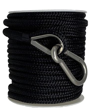 Rainier Supply Co. Boat Anchor Line - 100 ft x 3/8 inch Anchor Rope - Double Braided Nylon Anchor Boat Rope with 316SS Thimble and Heavy Duty Marine Grade Snap Hook - Black 100 ft x 3/8 inch Black
