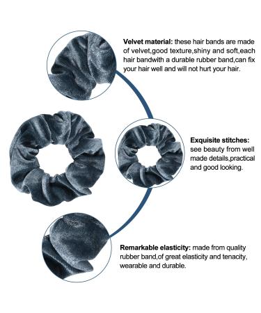 Whaline Velvet Hair Scrunchies - Blue Gray Theme, Pack of 12 Soft Elastic Hair Bands for Girls and Women - Buy Online on GoSupps.com