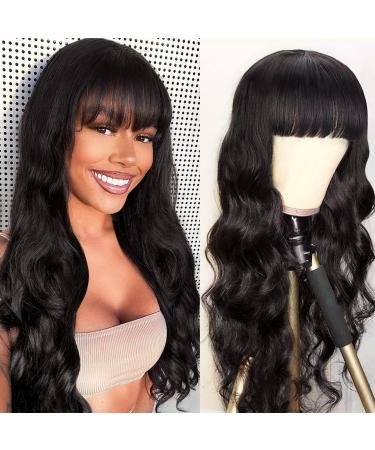 Body Wave Wigs with Bangs Human Hair Wigs for Black Women None Lace Front Wigs 150% Density Brazilian Virgin Hair Glueless Machine Made Wig Natural Color(20 Inch  Body Wave) 20 Inch Body Wave