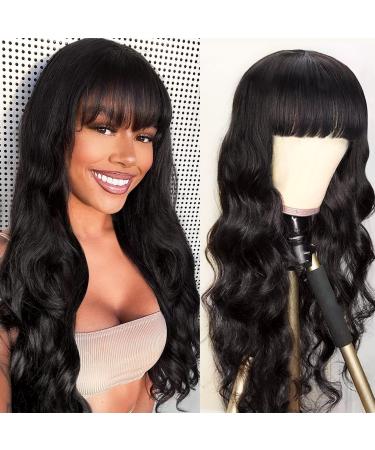 Body Wave Wigs with Bangs Human Hair Wigs for Black Women None Lace Front Wigs 150% Density Brazilian Virgin Hair Glueless Machine Made Wig Natural Color(20 Inch  Body Wave) 20 Inch Body Wave - Buy Online on GoSupps.com