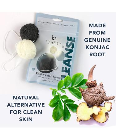 Konjac Sponge 2-Pack for Gentle Facial Cleansing and Exfoliation - Natural Loofah for Use with Wash Cleansers - White Natural and Black Charcoal Included - Buy Online on GoSupps.com