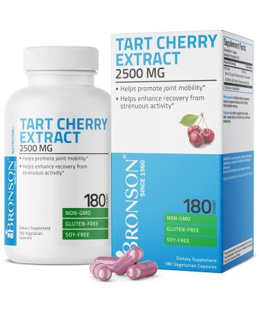 Bronson Tart Cherry Extract 2500 mg Vegetarian Capsules with Antioxidants and Flavonoids Non-GMO, 180 Count 180 Count (Pack of 1)