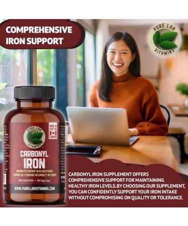 Pure Lab Vitamins | Carbonyl Iron Supplement with Vitamin C | 90 Capsules | Blood Builder Iron Supplement & Vitamin C Supplement | L-Ascorbic Acid and Non Constipating Iron Supplement for Men and Women - Buy Online on GoSupps.com