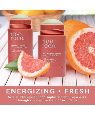 Cleo+Coco Natural Deodorant for Women & Men Aluminum Free with Coconut Oil Activated Charcoal for 24-Hour Odor Protection Made in USA - Great Expectations Grapefruit Bergamot 2.5oz - Buy Online on GoSupps.com