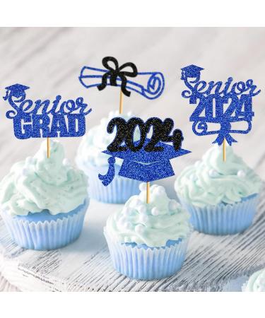 40Pcs Graduation Cupcake Toppers 2024 Blue Glitter Senior Class of 2024 Cupcake Toppers Diploma Grad Cap Cupcake Picks 2024 for Grade Graduation Party Supplies - Buy Online on GoSupps.com
