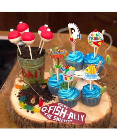 Fangleland Fishing Theme Baby Shower Cake Decorations with It s A Boy Cake Topper and 24Pcs Cupcake Toppers Picks Gone Fishing Welcome Baby Gender Reveal Pregnancy Celebration Party Supplies - Buy Online on GoSupps.com
