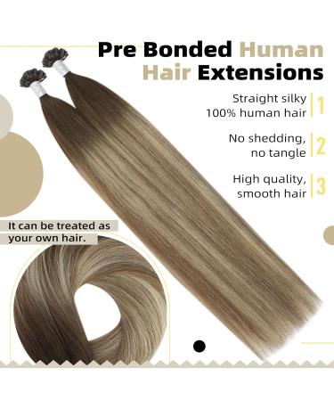 Ugeat Real Hair Extensions: Dark Brown to Light Brown Balayage U-Tip Extensions 60 cm 24 Inch Keratin Bond 50 Pieces - Buy Online on GoSupps.com