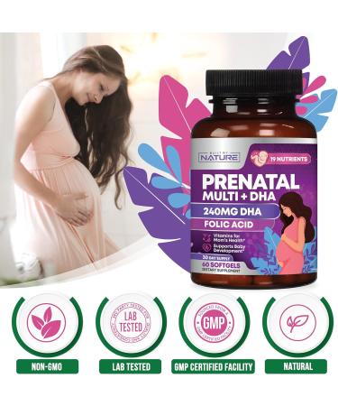 Prenatal Vitamins for Women - Multivitamin with DHA Folic Acid Vitamin C B12 Iron & Omega-3 - Before During & Post Pregnancy Supplement for Healthy Growth & Brain Development - 60 Softgels 60 Count (Pack of 1) - Buy Online on GoSupps.com