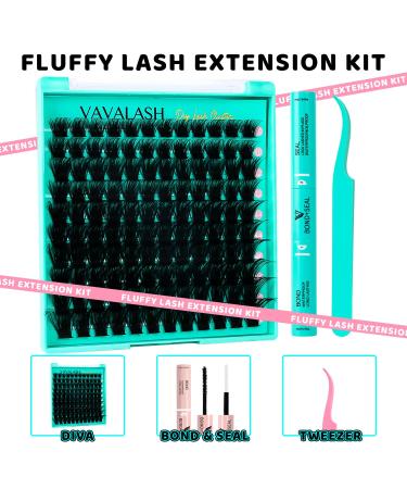 VAVALASH DIY Lash Extension Kit - Diva Volume Cluster Lashes 10-18mm | Individual Eyelash Extension Kit with Bond & Seal Glue | Perfect for Home Use - Buy Online on GoSupps.com