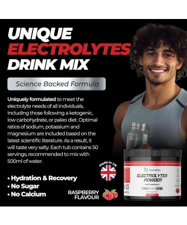 Nutrality Electrolytes Powder 350g - Sugar-Free Keto Hydration Recovery Paleo Supplement | Vegan | 50 Servings (Raspberry) - Buy Online on GoSupps.com