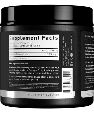 Kaged Creatine Monohydrate Micronized Powder | Unflavored | Muscle Building & Recovery | 5000 mg Per Serving | Vegan Gluten Free Easily Digestible | Supplements for Men & Women | 100 Servings Creatine Monohydrate (100 Ser  - Buy Online on GoSupps.com