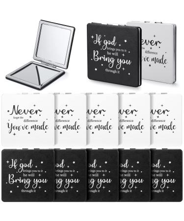 12 Pcs Compact Mirrors Bulk Inspirational Pocket Mirrors Appreciation Thank You Gifts Portable Double Sided Travel Magnifying Pocket Mirrors for Coworker Assistant (Black  White  God  Never Forget) God  Never Forget Blac...