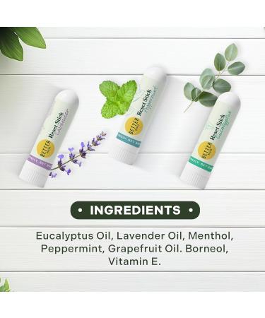 Betterbrand Reset Stick Trio Natural Nasal Inhaler for Congestion Relief, Peppermint, Eucalyptus & Lavender Aromatherapy, Non-Medicated, Travel-Friendly Sinus Support - Pack of 3 - Buy Online on GoSupps.com