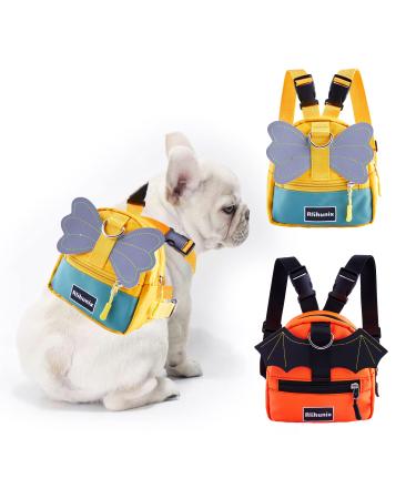 Cute Dog Backpack Harness Rlihunix Cartoon Backpack Dog Vest with Pockets for Puppy Dogs Cats Shoulder Bag Adjustable Leash Saddle Bag Outdoor Hiking Walking Rucksack Fit Small & Medium Dogs Green Green Little wings