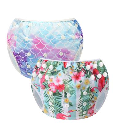 Mixidon swimming diaper baby reusable adjustable Washing baby swimming trunks swimming diaper boys girl baby swimming pants unit size 0 to 3 years of flamingo + mermaid - Buy Online on GoSupps.com