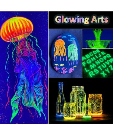 Rhea Arcas Glow in The Dark Powder - 12 Pack Luminous Mica Pigment for Epoxy Resin, Nail Polish, Acrylic Paint, DIY Crafts & Theme Parties - Fluorescent Dye for Art Projects - Neon Colors - Buy Online on GoSupps.com