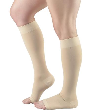 Truform 20-30 mmHg Aloe Infused Compression Stockings - Knee High Open Toe Beige Large - 1 Pair for Optimal Support - Buy Online on GoSupps.com